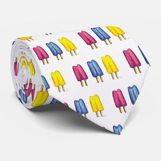 Gravata Grelha Pop Aquarela Picolé Verão Gelado (Rolled)