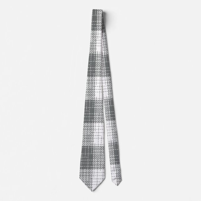 Gravata Grey and White Checkered Crosshatch Plaid  (Frente)