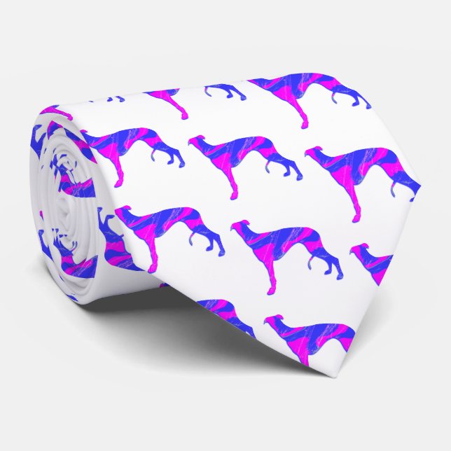 Gravata Greyhound Lurcher Cachorro Rosa Silhuette Pescoço  (Rolled)