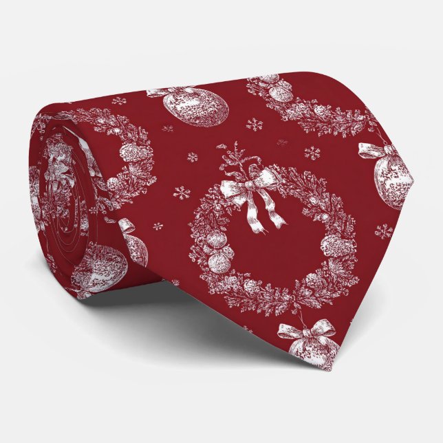 Gravata Grinalda de Natal Toile em Vermelho Escuro (Rolled)
