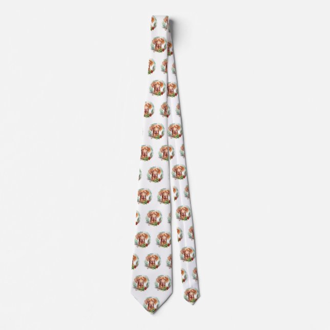 Gravata Grinalda de Natal Vizsla Cachorro Festivo (Frente)