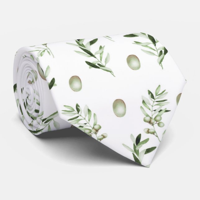 Gravata Groom Watercolor Green Olives Wedding  Neck Tie (Rolled)