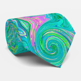 Gravata Groovy Abstrato Retro Aquamarine