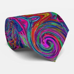 Gravata Groovy Abstrato Retro Magenta Dark Rainbow Swirl