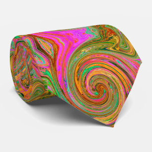 Gravata Groovy Abstrato Retro Orange e Green Swirl