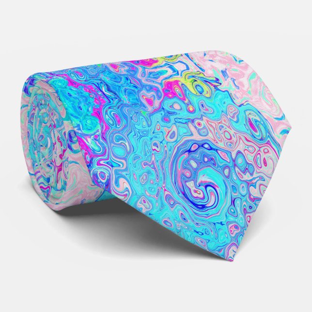 Gravata Groovy Abstrato Retro Robin Ovo Blue Swirl (Rolled)