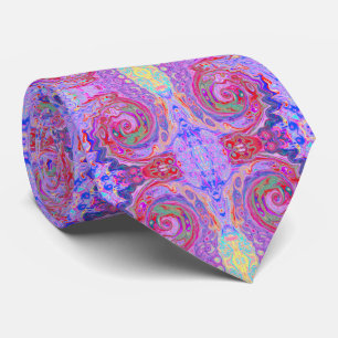 Gravata Groovy Abstrato Retro Vermelho, Roxo e Rosa Swirl