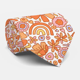 Gravata Groovy Retro Orange Florals