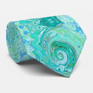 Gravata Groovy Retro Verde Menta e Azul Redemoinho