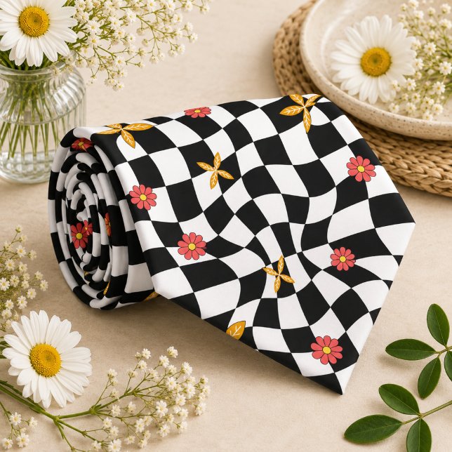 Gravata Groovy Xadrez Retro, Y2K 90s  (Criador carregado)