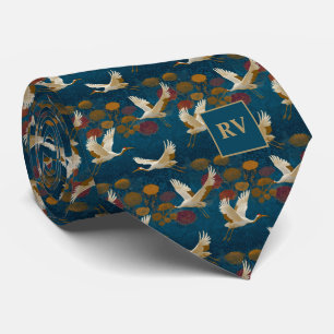 Gravata Gruas no Floral de Outono em Azul Marinho