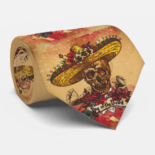 Gravata Grunge,halloween,crânio,chapéu mexicano,dia dos