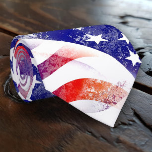 Gravata Grunge Red White e Blue USA Flag Patriot Tie