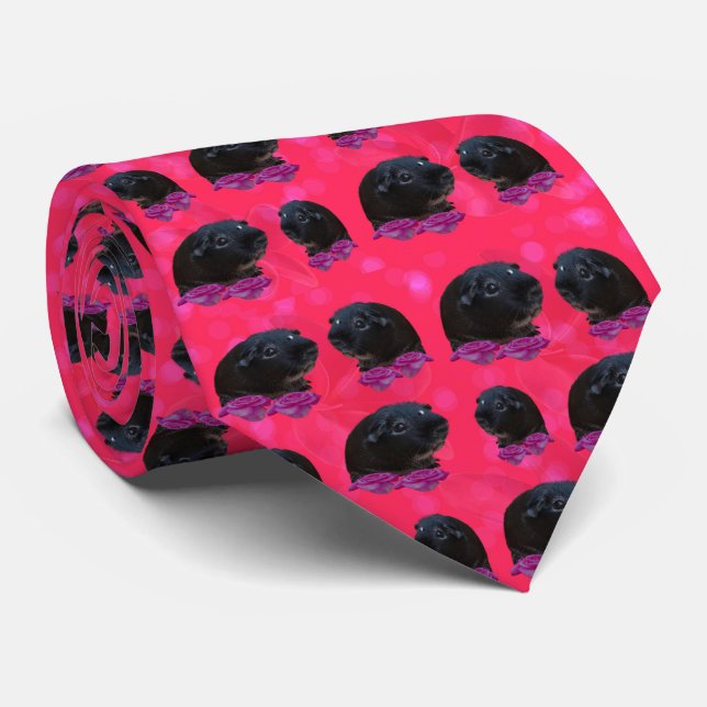 Gravata Guinea Pigs And Roses, Neck Tie (Rolled)