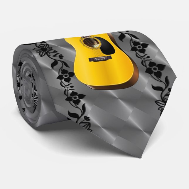 GRAVATA GUITAR-VINE NA CINZA (Rolled)