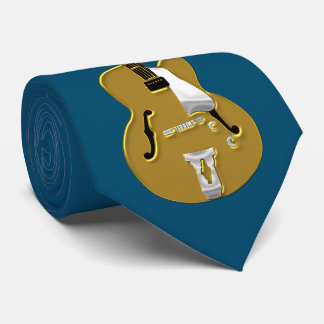 Gravata Guitarra Dourado e notação no azul da safira