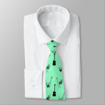 Guitars Rock Black Green Tie 5