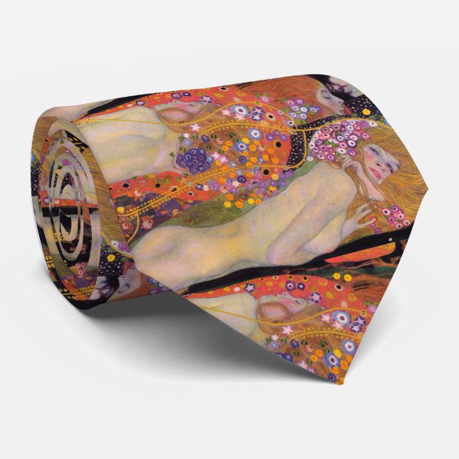 Gravata Gustav Klimt , "Serpentes Água II (namoradas)" (Rolled)