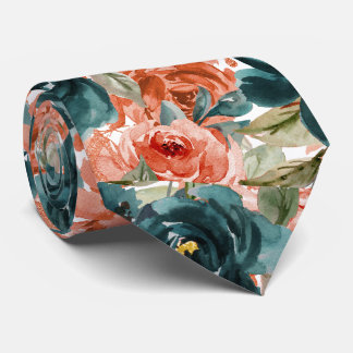Gravata H2 Flores Azul Turquesa Laranja Ferrugem Rosas