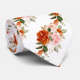 Gravata H2 Flores Ferrugem Laranja Blush Rosas