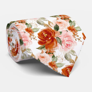 Gravata H2 Flores Ferrugem Laranja Blush Rosas