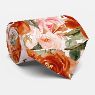 Gravata H2 Flores Ferrugem Laranja Blush Rosas
