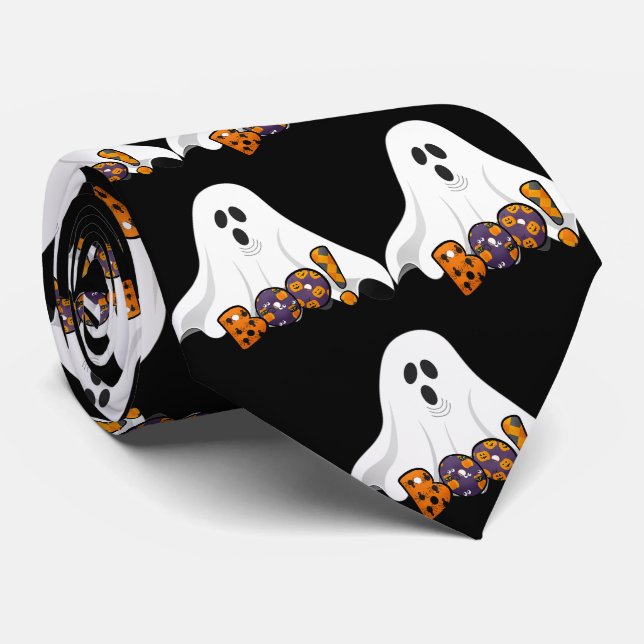 Gravata Halloween BOO / Fantasma Assustador em Preto (Rolled)