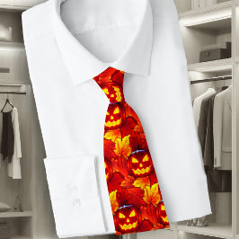 Gravata Halloween Brilhante Pumpkin Fall Folhas
