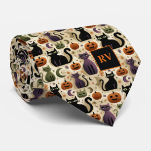 Gravata Halloween Cat Whiskers & Pumpkins Monogramado