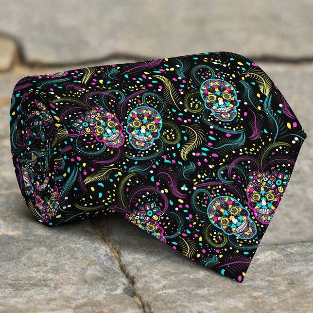 Gravata Halloween de Skulls abstrato Coloridos (Criador carregado)