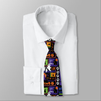 Gravata Halloween Fantasma Impressão Tie, Purple e Black