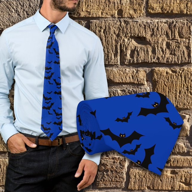 Gravata Halloween Flying Bats Night Blue Novelly Tie (Criador carregado)