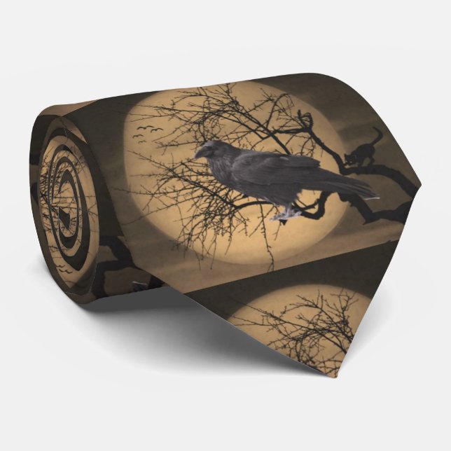 Gravata Halloween Harvest Moon com Raven Neck Tie (Rolled)