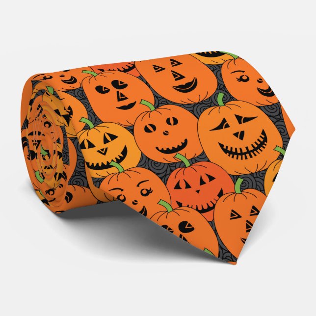 Gravata Halloween Jack o'lantern Orange Pumpkin Patterno (Rolled)