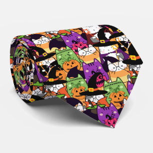 Gravata Halloween Kawaii Cat Patterno