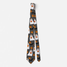 Gravata Halloween Neck tie com cães fantasmas abóboros bat