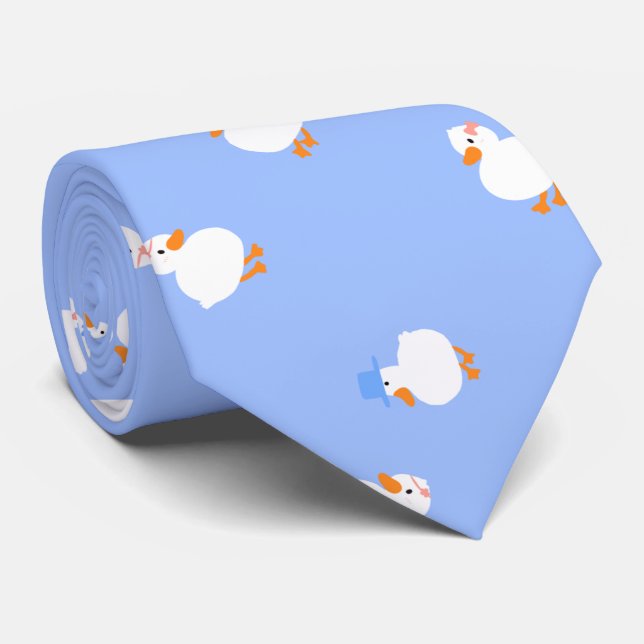 Gravata Hand Illustrated Ducks Design Fun Blue (Rolled)