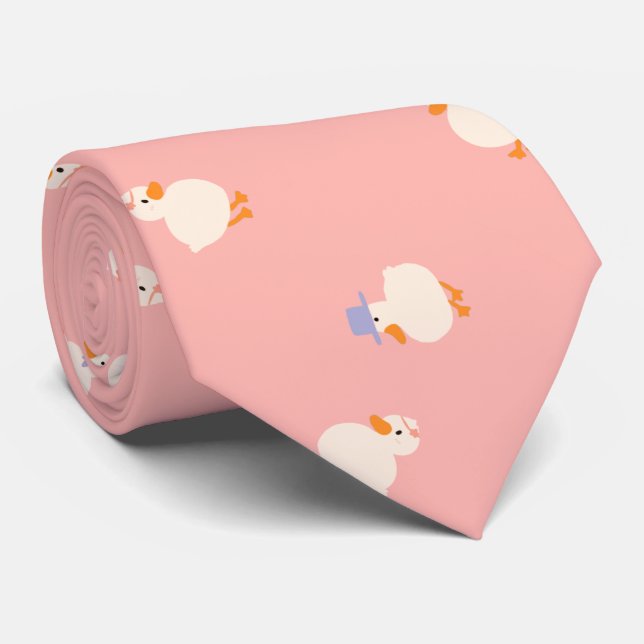 Gravata Hand Illustrated Ducks Design Pink (Rolled)