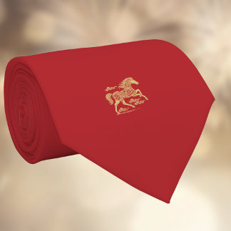 Gravata Happy Chinese New Year of Horse Elegant Gold Red 
