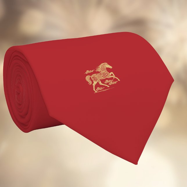 Gravata Happy Chinese New Year of Horse Elegant Gold Red  (Criador carregado)