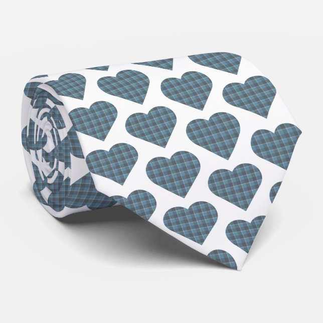 Gravata Heart Shaped Plaid Blue Gray Neck Tie (Rolled)