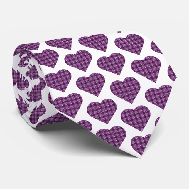 Gravata Heart Shaped Plaid Purple Pink Neck Tie (Rolled)