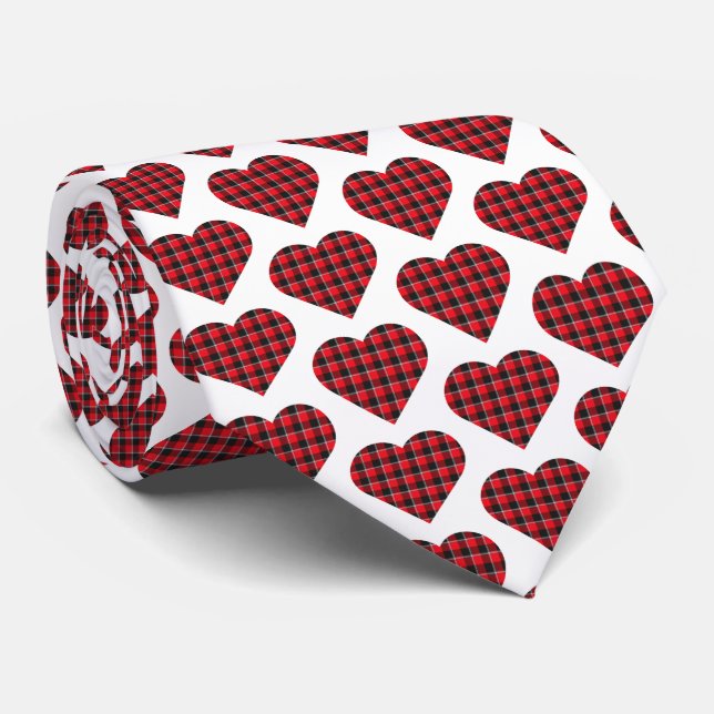 Gravata Heart Shaped Plaid Red Black Buffalo Neck Tie (Rolled)