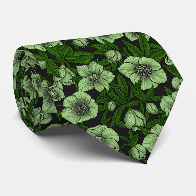 Gravata Hellebores brancos com folhas (Rolled)