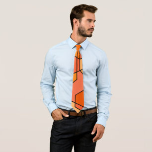 Gravata Hexagon Bauhaus - Orange Neck Tie