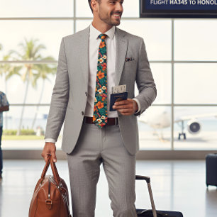 Gravata Hibisco tropical Hawaiian Floral Dois Lados