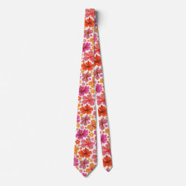 Gravata hibisco tropical - rosa e laranja