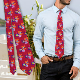 Gravata Hibiscus Flowers Red Grooms tie