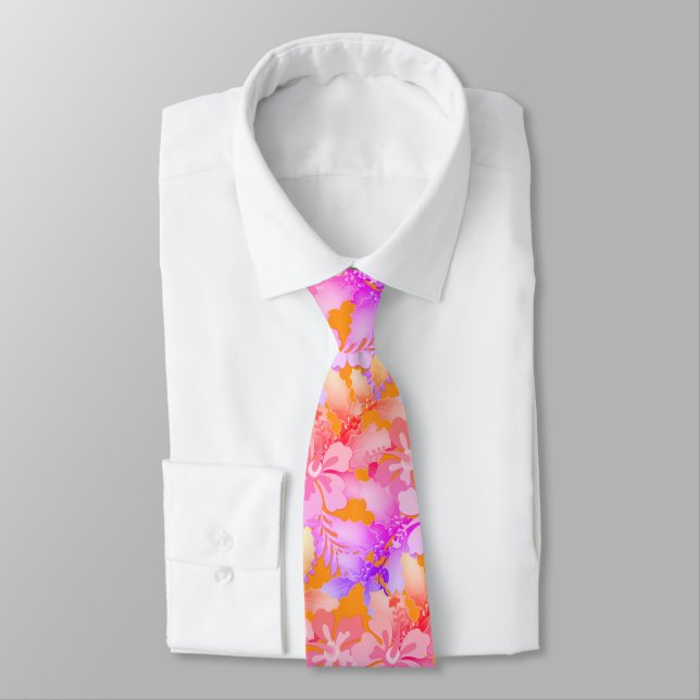 Gravata Hibiscus n Holly Unisex Hawaiian Impressão Tie (Amarrado)