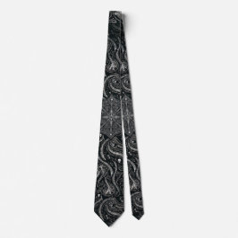 Gravata Hidden Skull & Spine Paisley | Silver Black Gothic